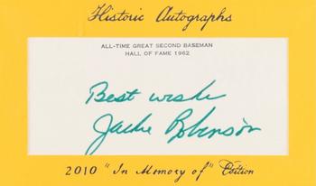 2010 Historic Autographs In Memory Of Edition #NNO Jackie Robinson Front
