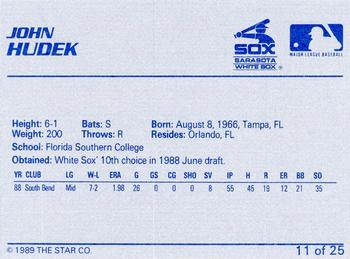 1989 Star Sarasota White Sox - Platinum #11 John Hudek Back