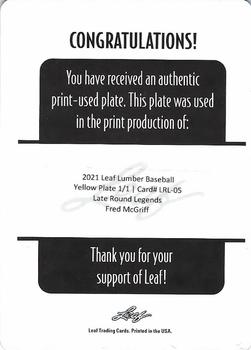 2021 Leaf Lumber - Late Round Legends Printing Plates Yellow #LRL-05 Fred McGriff Back