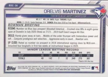 2021 Bowman Draft Sapphire Edition #BDC-38 Orelvis Martinez Back