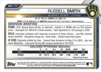 2021 Bowman Draft Sapphire Edition #BDC-113 Russell Smith Back