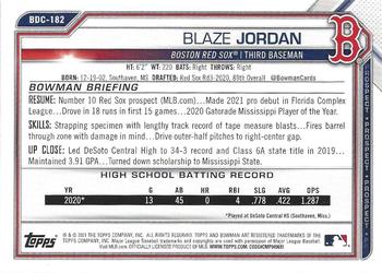 2021 Bowman Draft Sapphire Edition #BDC-182 Blaze Jordan Back