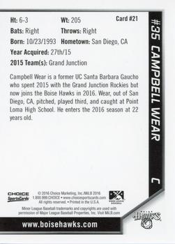 2016 Choice Boise Hawks #21 Campbell Wear Back