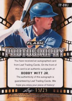 2021 Leaf Flash - Flash Photography Autographs Green #FP-BWJ Bobby Witt Jr. Back