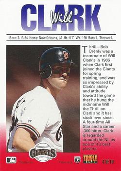 1993 Triple Play - Nicknames #4 Will Clark Back