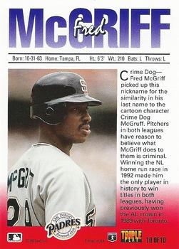 1993 Triple Play - Nicknames #10 Fred McGriff Back