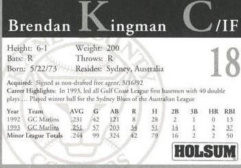 1994 Kane County Cougars #NNO Brendan Kingman Back