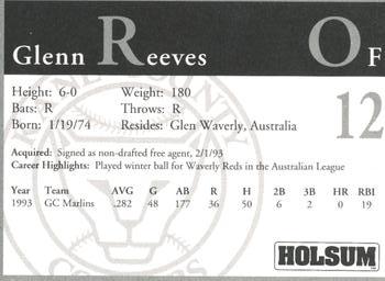 1994 Kane County Cougars #NNO Glenn Reeves Back