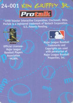 1998 Telestar Interactive Protalk Series One #24-001 Ken Griffey, Jr. Back