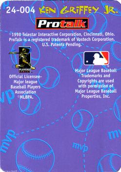 1998 Telestar Interactive Protalk Series One #24-004 Ken Griffey, Jr. Back