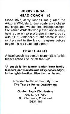 1984 Arizona Wildcats Police #NNO Jerry Kindall Back