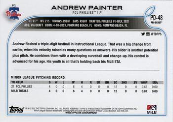2022 Topps Pro Debut #PD-48 Andrew Painter Back