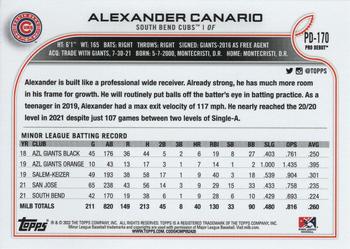 2022 Topps Pro Debut #PD-170 Alexander Canario Back