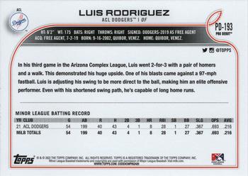 2022 Topps Pro Debut #PD-193 Luis Rodriguez Back