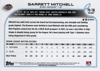 2022 Topps Pro Debut #PD-196 Garrett Mitchell Back