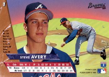 1993 Ultra #1 Steve Avery Back