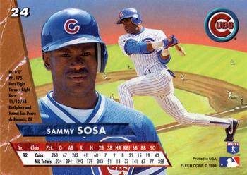 1993 Ultra #24 Sammy Sosa Back