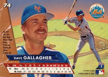 1993 Ultra #74 Dave Gallagher Back