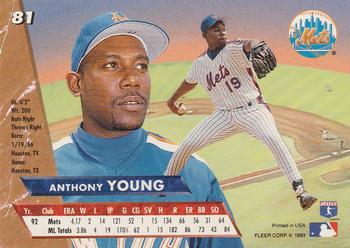 1993 Ultra #81 Anthony Young Back