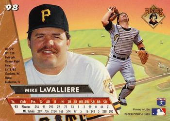 1993 Ultra #98 Mike LaValliere Back