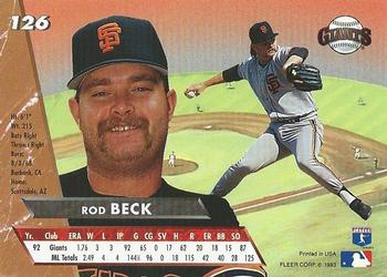 1993 Ultra #126 Rod Beck Back