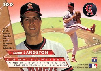 1993 Ultra #166 Mark Langston Back