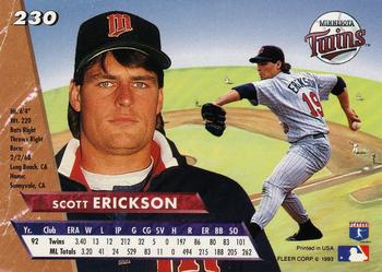 1993 Ultra #230 Scott Erickson Back