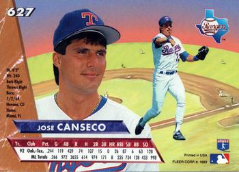 1993 Ultra #627 Jose Canseco Back