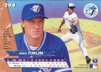 1993 Ultra #294 Mike Timlin Back