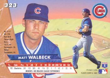 1993 Ultra #323 Matt Walbeck Back