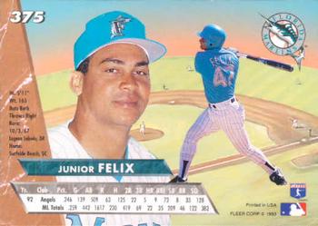 1993 Ultra #375 Junior Felix Back