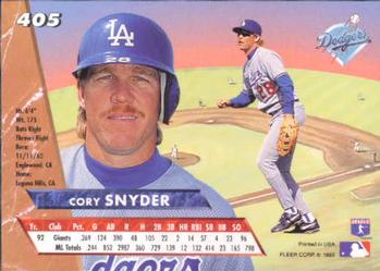 1993 Ultra #405 Cory Snyder Back