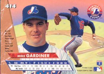 1993 Ultra #414 Mike Gardiner Back