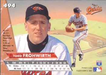 1993 Ultra #494 Todd Frohwirth Back