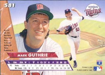 1993 Ultra #581 Mark Guthrie Back