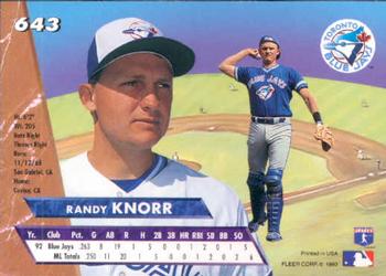 1993 Ultra #643 Randy Knorr Back