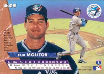 1993 Ultra #645 Paul Molitor Back