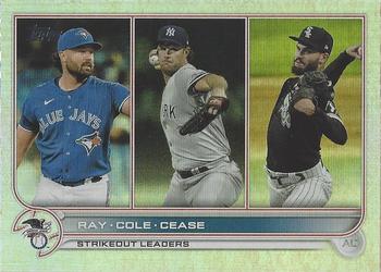 2022 Topps - Rainbow Foil #138 AL Strikeouts Leaders (Robbie Ray / Gerrit Cole / Dylan Cease) Front