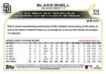 2022 Topps - Rainbow Foil #414 Blake Snell Back