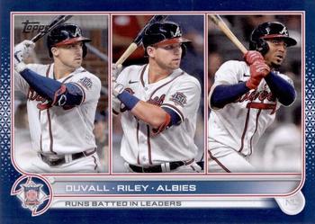 2022 Topps - Royal Blue #181 NL RBI Leaders (Adam Duvall / Austin Riley / Ozzie Albies) Front