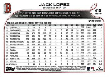 2022 Topps - Royal Blue #418 Jack Lopez Back