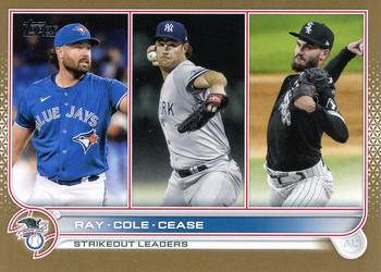 2022 Topps - Gold #138 AL Strikeouts Leaders (Robbie Ray / Gerrit Cole / Dylan Cease) Front