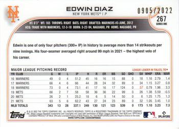2022 Topps - Gold #267 Edwin Diaz Back