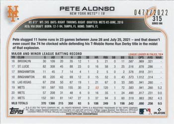 2022 Topps - Gold #315 Pete Alonso Back