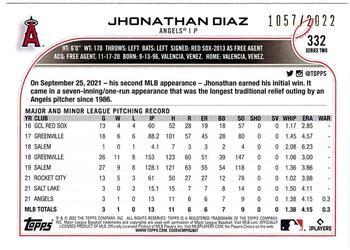 2022 Topps - Gold #332 Jhonathan Diaz Back