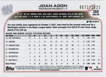 2022 Topps - Gold #360 Joan Adon Back