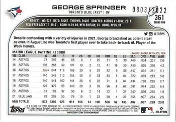 2022 Topps - Gold #361 George Springer Back