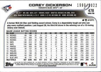 2022 Topps - Gold #478 Corey Dickerson Back