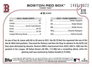 2022 Topps - Gold #519 Boston Red Sox Back
