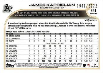 2022 Topps - Gold #651 James Kaprielian Back
